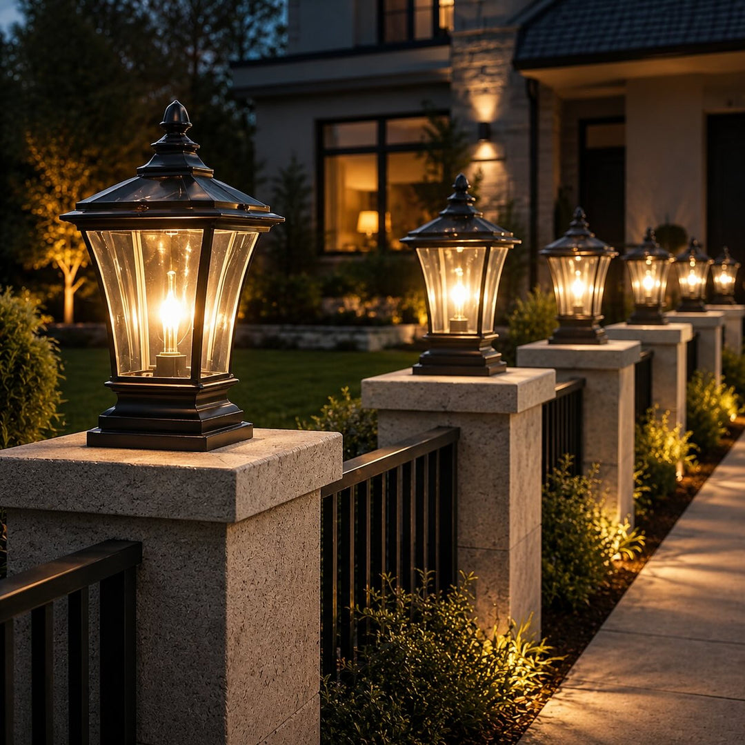 Solar Outdoor Post Light Modern Octagonal Glass Shade Aluminum LED 5W IP65 Waterproof