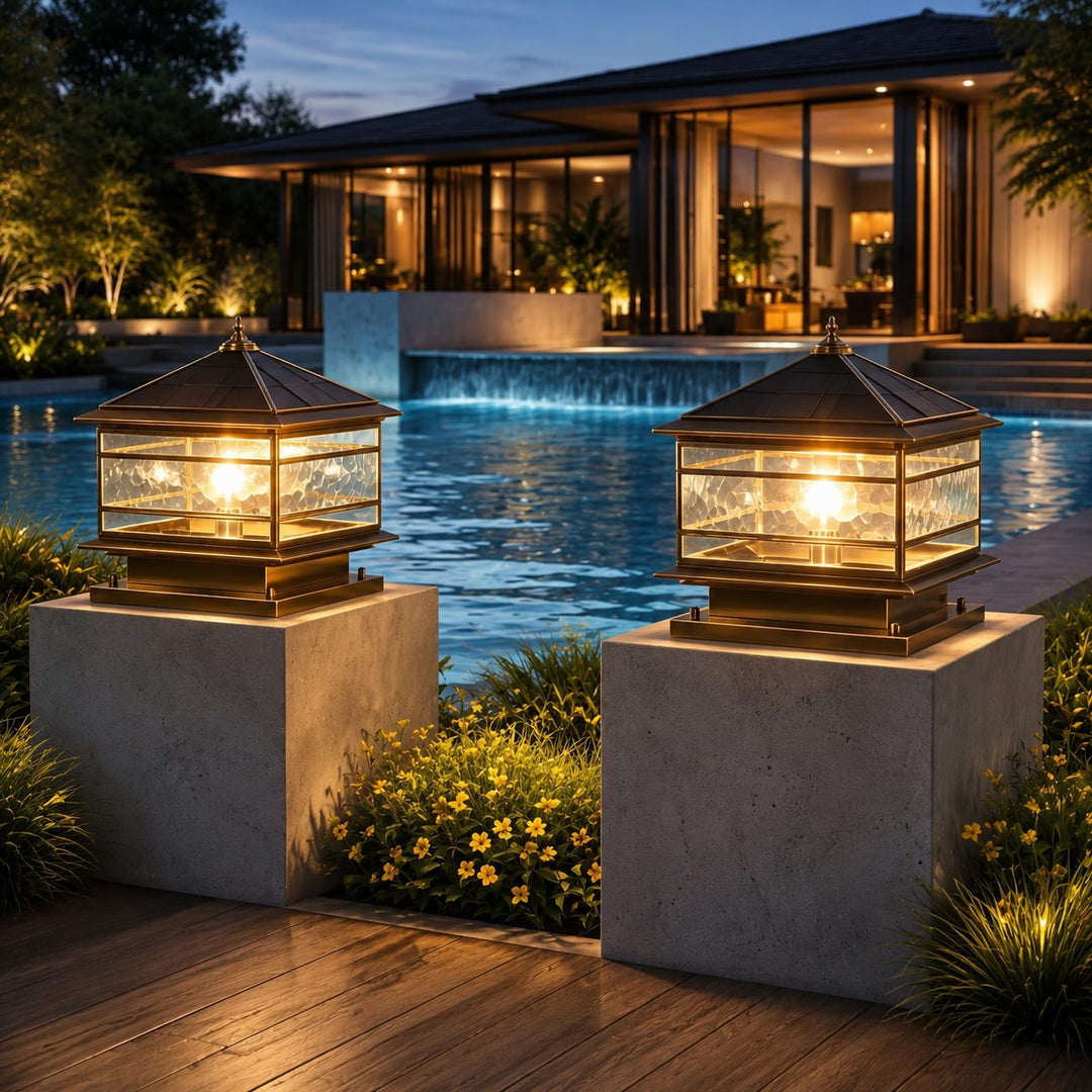Solar Lights Outdoor Vintage Copper Wall Mounted Waterproof LED Garden Light with Tempered Glass