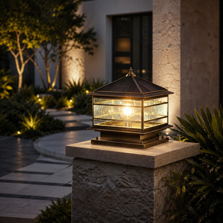 Solar Lights Outdoor Vintage Copper Wall Mounted Waterproof LED Garden Light with Tempered Glass