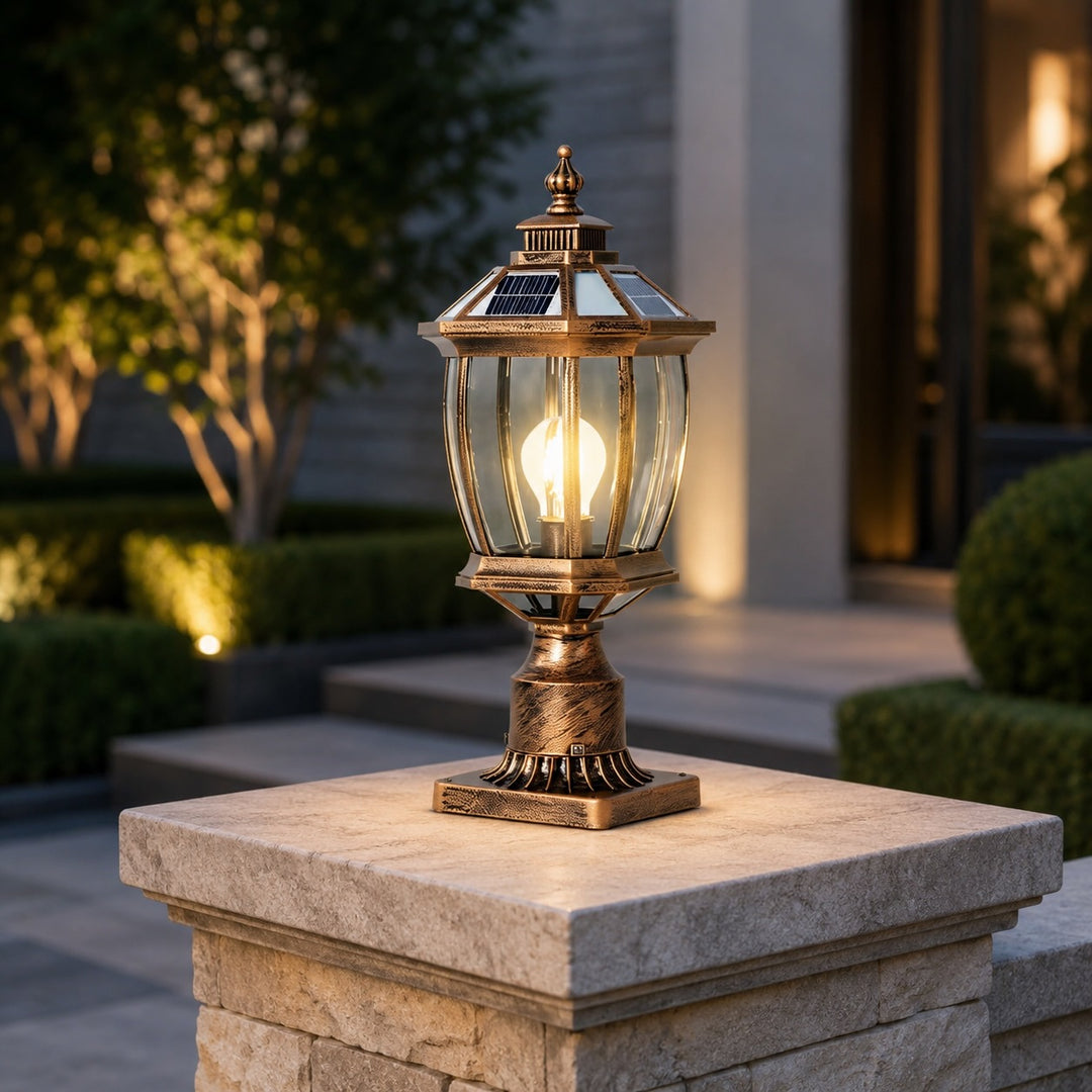 Minimalist Solar Column Pillar Light Outdoor Waterproof Aluminum Glass with LED Dimming Feature