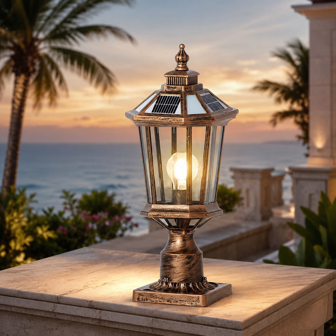 Minimalist Solar Column Pillar Light Outdoor Waterproof Aluminum Glass with LED Dimming Feature