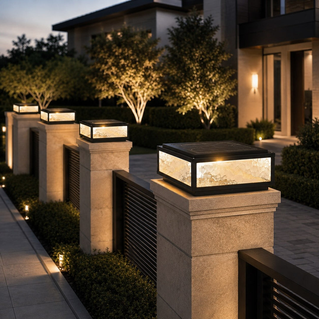 Solar Outdoor Pillar Light Modern Die-Cast Aluminum LED Dimmable 3000K Hardwired Option