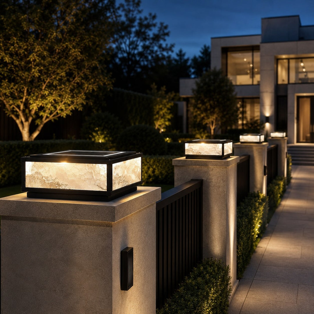 Solar Outdoor Pillar Light Modern Die-Cast Aluminum LED Dimmable 3000K Hardwired Option