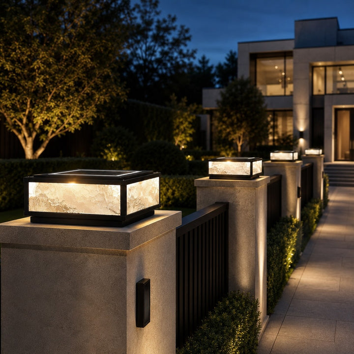 Solar Outdoor Pillar Light Modern Die-Cast Aluminum LED Dimmable 3000K Hardwired Option