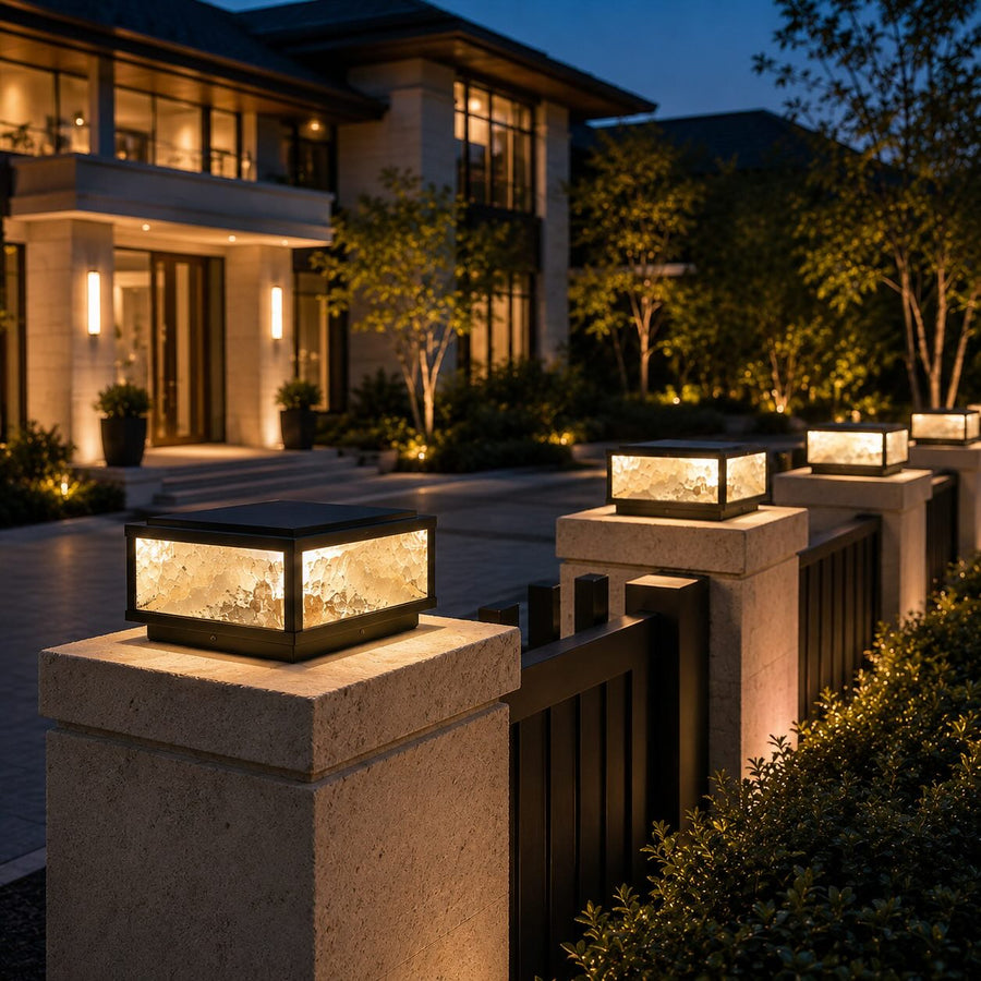 Solar Outdoor Pillar Light Modern Die-Cast Aluminum LED Dimmable 3000K Hardwired Option