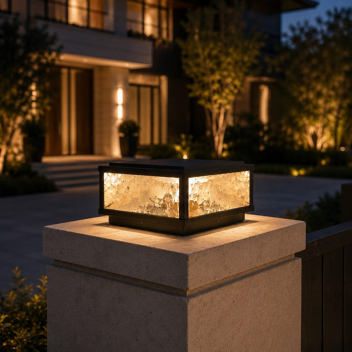 Solar Outdoor Pillar Light Modern Die-Cast Aluminum LED Dimmable 3000K Hardwired Option