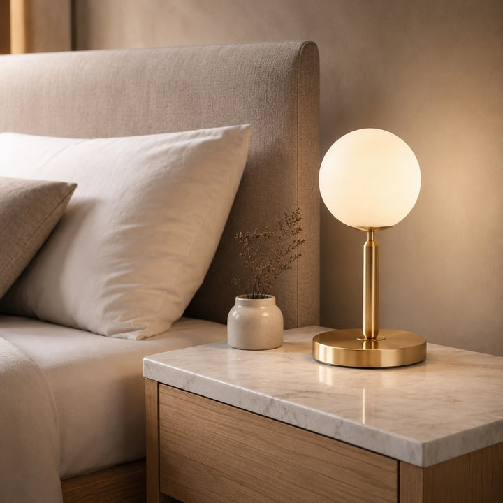 Nordic Modern Table Lamp Glass Shade Adjustable LED E26 Bulb for Bedroom or Desk
