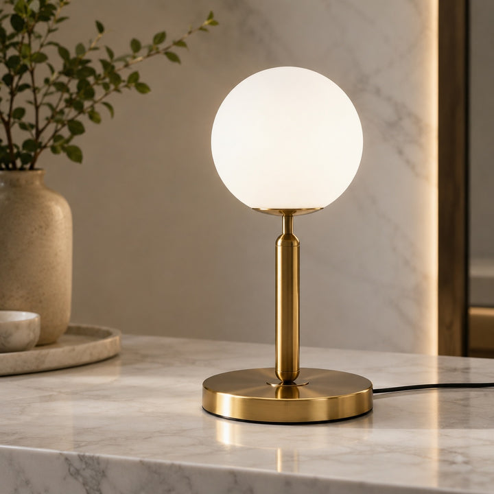 Nordic Modern Table Lamp Glass Shade Adjustable LED E26 Bulb for Bedroom or Desk