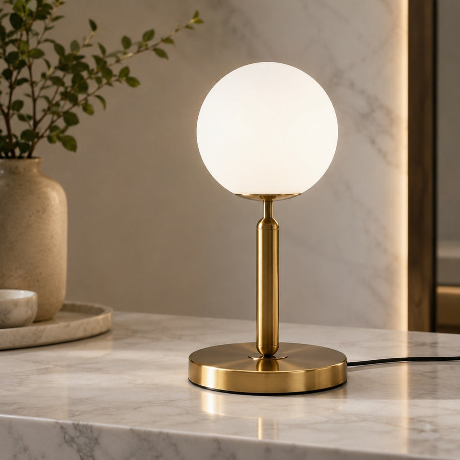 Nordic Modern Table Lamp Glass Shade Adjustable LED E26 Bulb for Bedroom or Desk in the tabletop