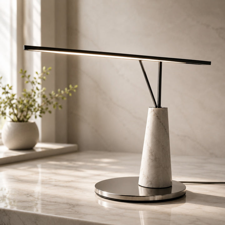 Modern Table Lamp with Marble Base and Iron Shade LED Lighting Adjustable Knob Switch