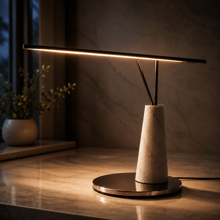 Modern Table Lamp with Marble Base and Iron Shade LED Lighting Adjustable Knob Switch
