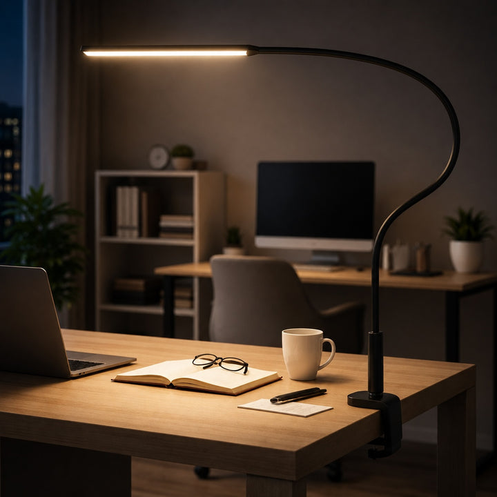 Modern LED Desk Lamp with Adjustable Gooseneck and USB Power for Dimmable Brightness and Color Temperature