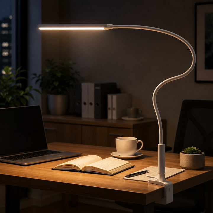 Modern LED Desk Lamp with Adjustable Gooseneck and USB Power for Dimmable Brightness and Color Temperature