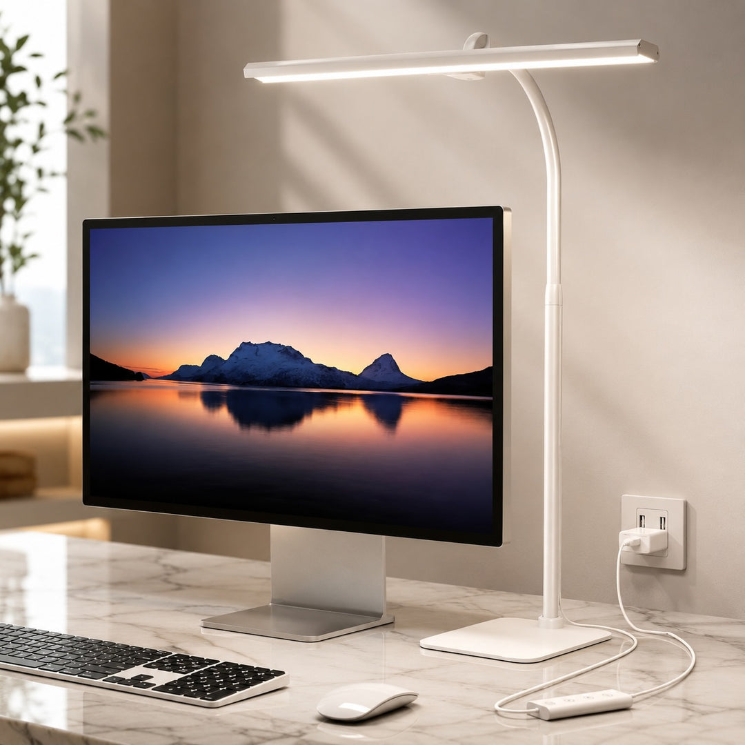 Modern LED Desk Lamp Adjustable Height Gooseneck Frosted Glass Shade Dimmable Power 12V