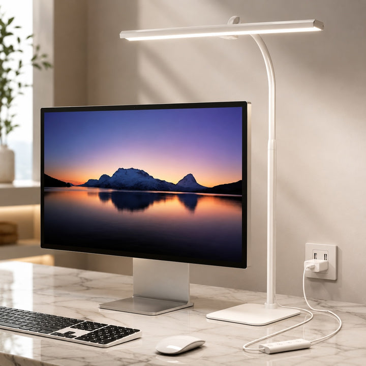 Modern LED Desk Lamp Adjustable Height Gooseneck Frosted Glass Shade Dimmable Power 12V