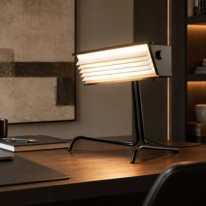 Industrial Table Lamp with Dimmable LED Feature in Iron and Aluminum for Living Room or Bedroom