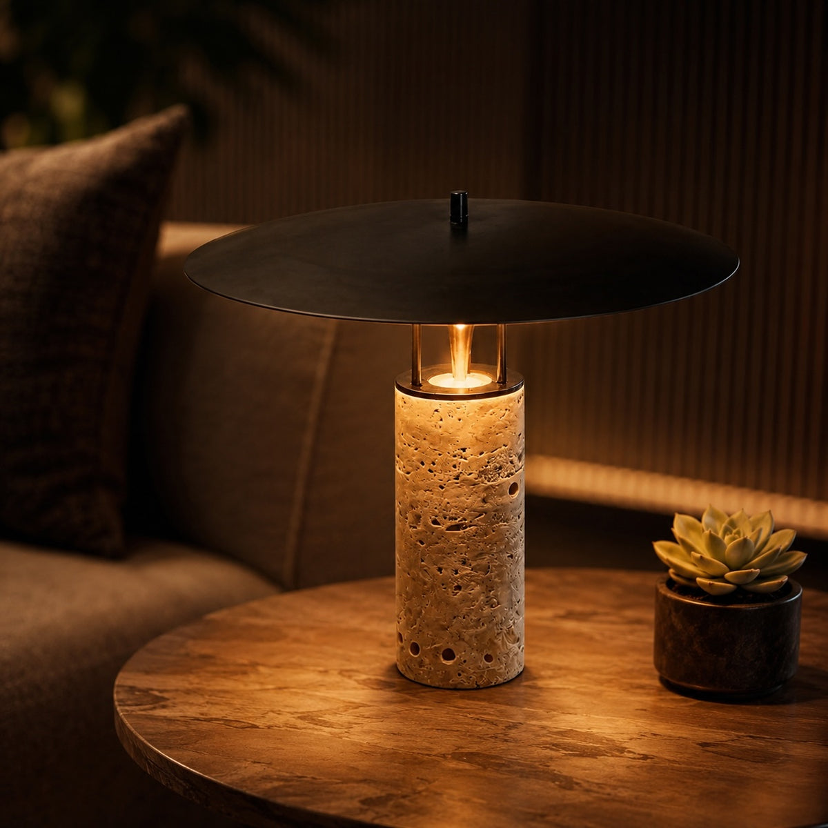 Nordic Postmodern Table Lamp with Travertine Base for Bedroom and Living Room Lighting