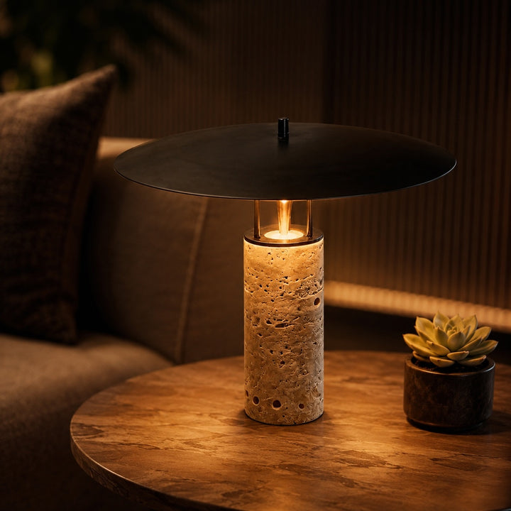 Nordic Postmodern Table Lamp with Travertine Base for Bedroom and Living Room Lighting