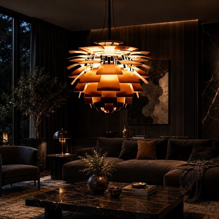 Modern Artichoke Pendant Lamp Adjustable Hanging Metal Structure E26 Socket Warm Lighting