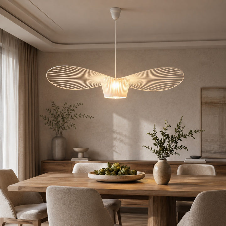 Modern Black Pendant Light Adjustable Hanging Shade Fiberglass Dimmable