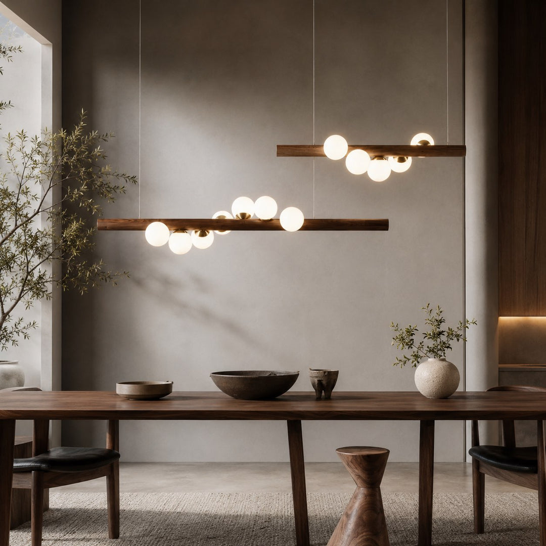 Modern Chandelier Linear Pendant Light with Adjustable Hanging Cord and Glass Shade Dimmable LED