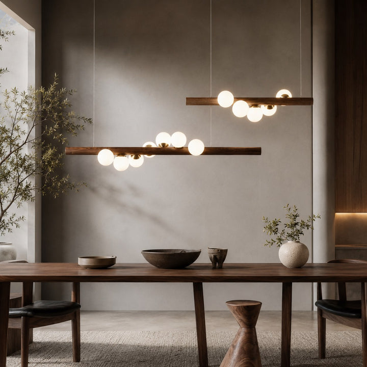 Modern Chandelier Linear Pendant Light with Adjustable Hanging Cord and Glass Shade Dimmable LED