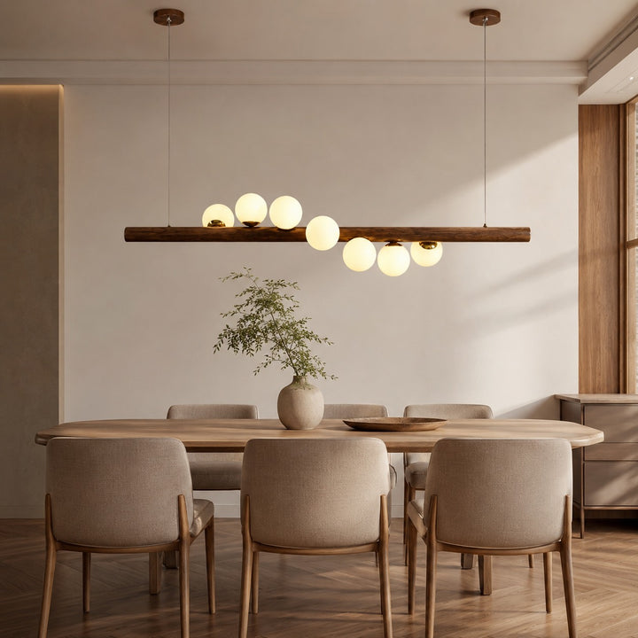 Modern Chandelier Linear Pendant Light with Adjustable Hanging Cord and Glass Shade Dimmable LED