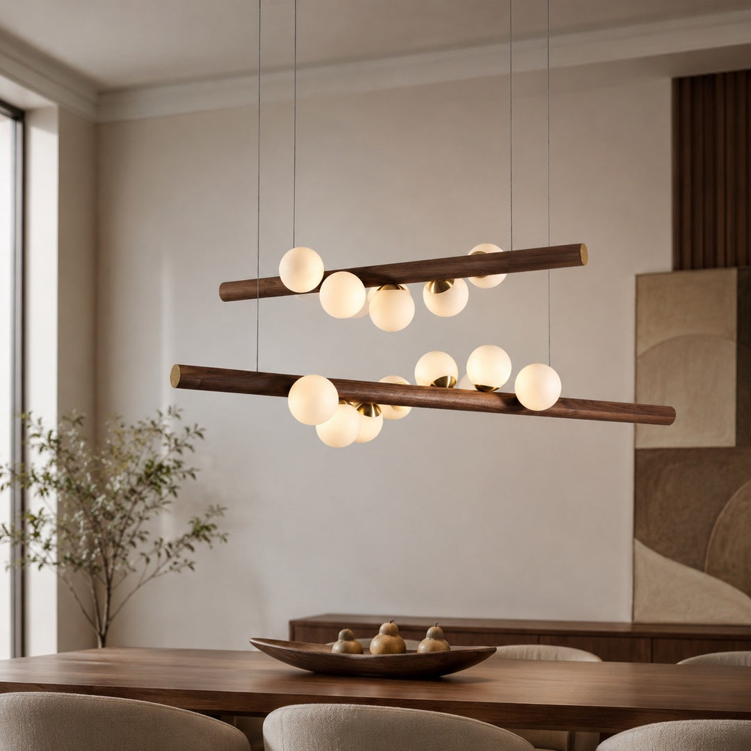 Modern Chandelier Linear Pendant Light with Adjustable Hanging Cord and Glass Shade Dimmable LED