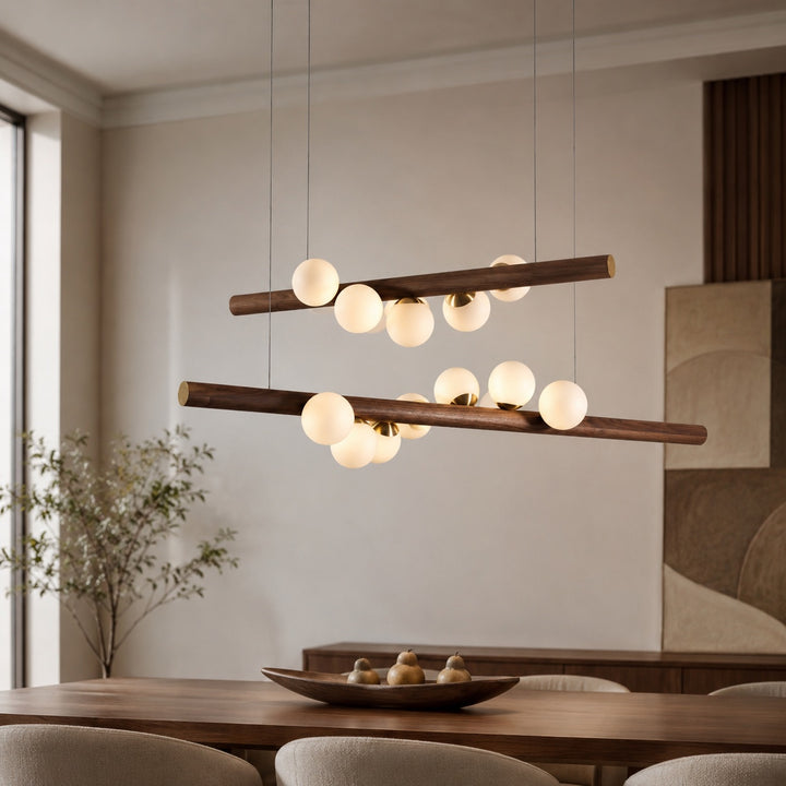 Modern Chandelier Linear Pendant Light with Adjustable Hanging Cord and Glass Shade Dimmable LED