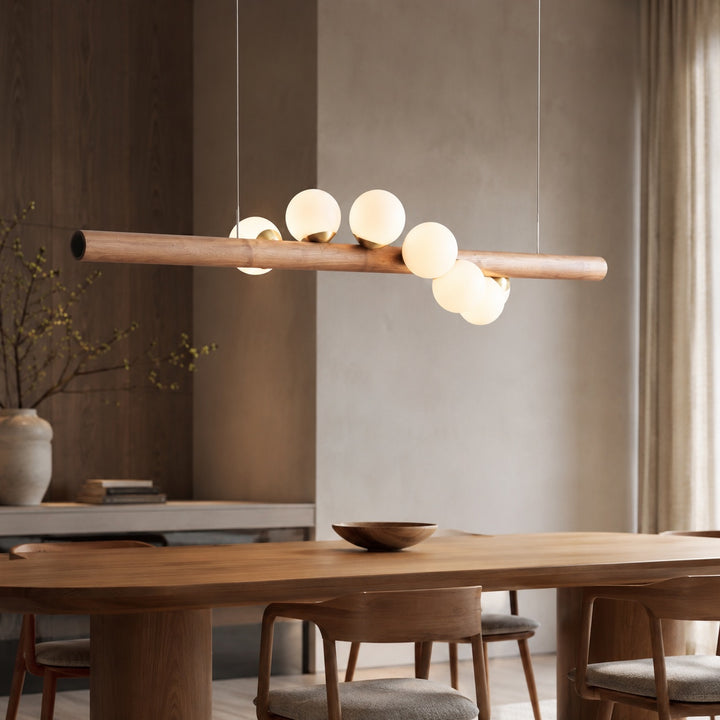 Modern Chandelier Linear Pendant Light with Adjustable Hanging Cord and Glass Shade Dimmable LED