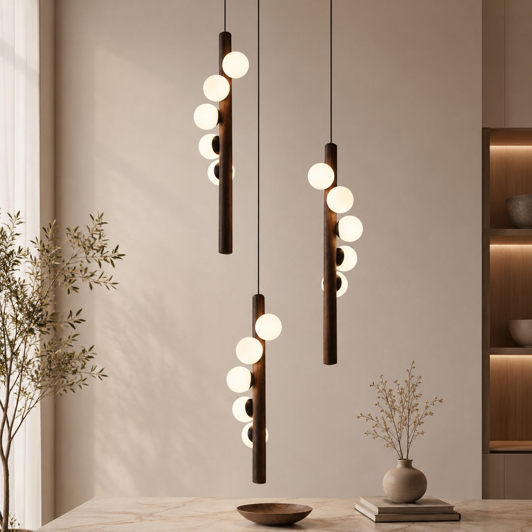 Modern Chandelier Linear Pendant Light with Adjustable Hanging Cord and Glass Shade Dimmable LED
