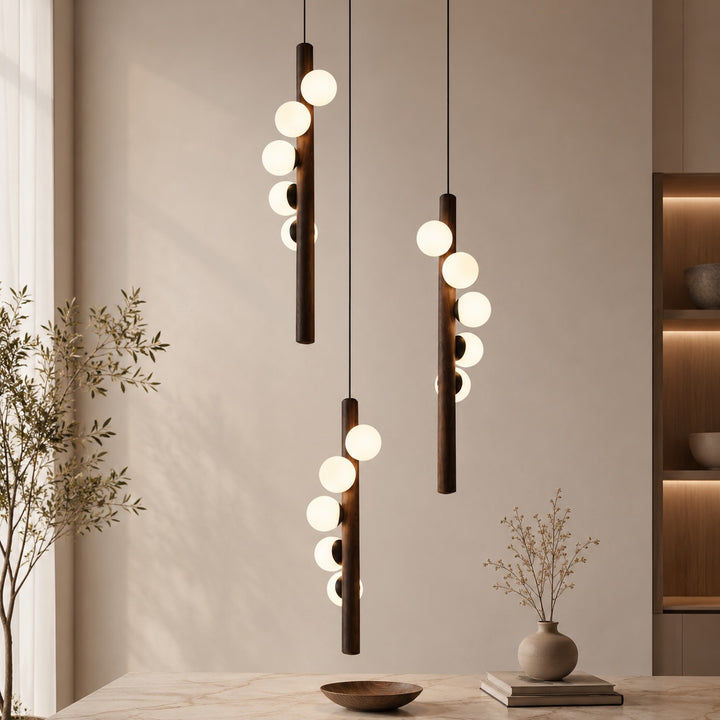 Modern Chandelier Linear Pendant Light with Adjustable Hanging Cord and Glass Shade Dimmable LED