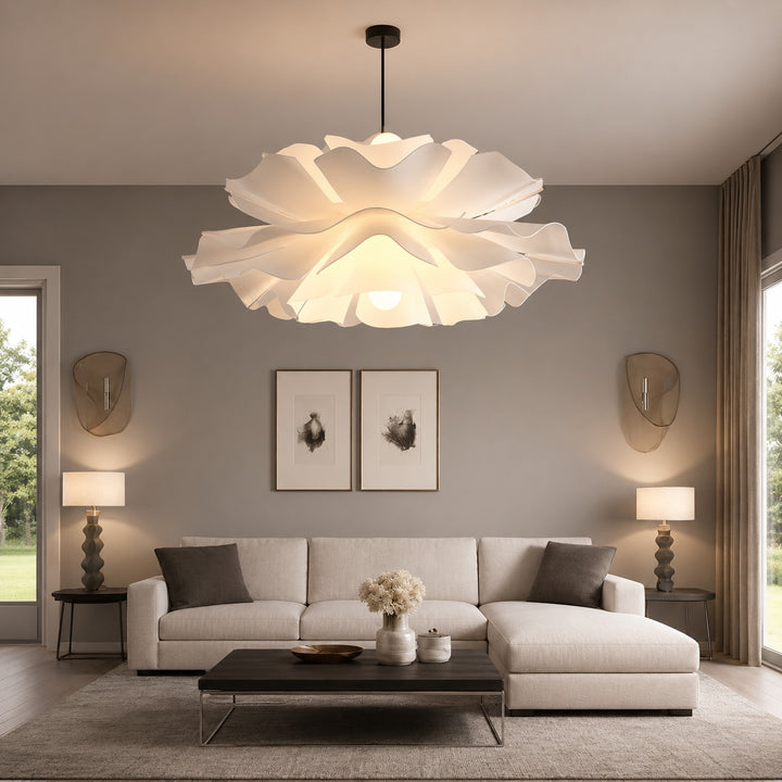 Modern White Flower Pendant Light Adjustable Acrylic LED Dimmable Hanging Fixture for Home Decor