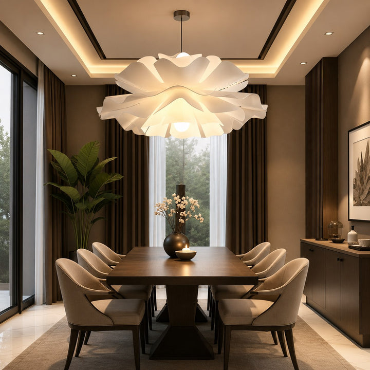 Modern White Flower Pendant Light Adjustable Acrylic LED Dimmable Hanging Fixture for Home Decor