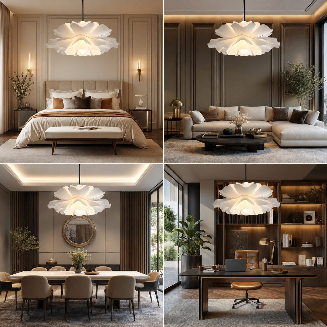 Modern White Flower Pendant Light Adjustable Acrylic LED Dimmable Hanging Fixture for Home Decor