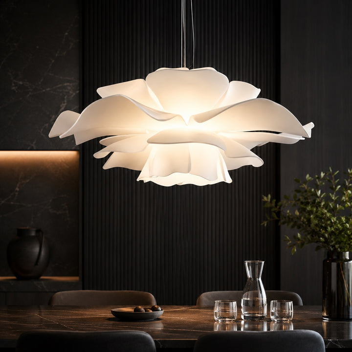 Modern White Flower Pendant Light Adjustable Acrylic LED Dimmable Hanging Fixture for Home Decor