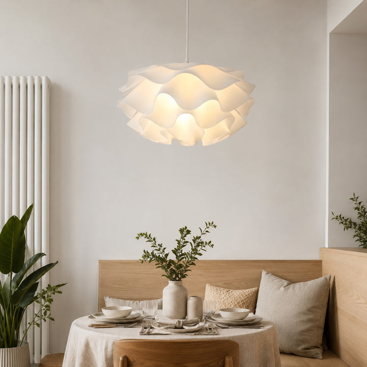 Modern White Flower Pendant Light Adjustable Acrylic LED Dimmable Hanging Fixture for Home Decor