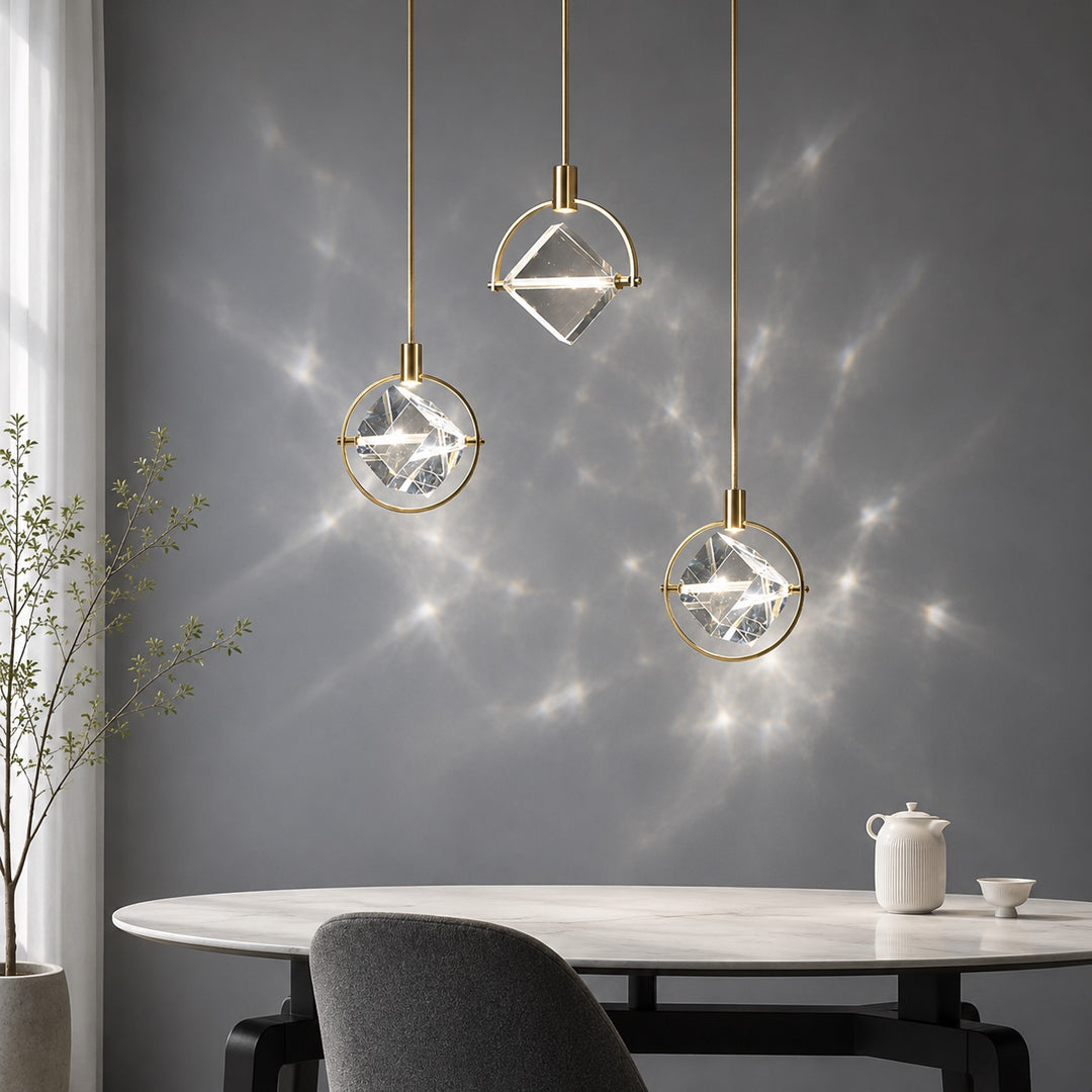 Contemporary Pendant Lamp Hanging Adjustable with Crystal Accents for LED Lighting
