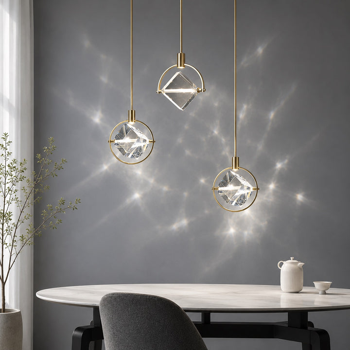 Contemporary Pendant Lamp Hanging Adjustable with Crystal Accents for LED Lighting