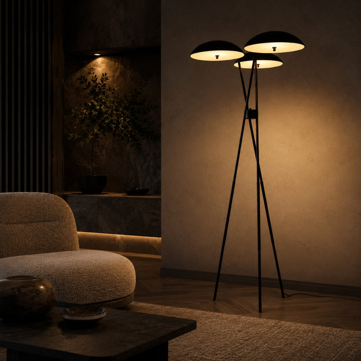 Modern Tripod Floor Lamp with Metal Structure and Integrated LED Warm White Light