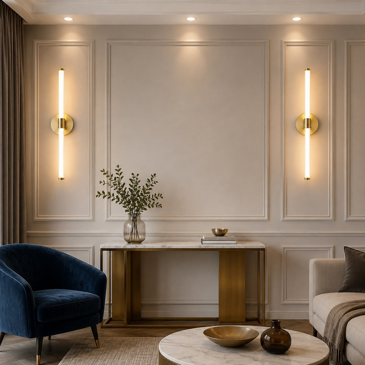 Modern Wall Light Wall Mounted Gold Metal Frame Acrylic Shade LED Dimmable 20W 56cm 28W 76cm
