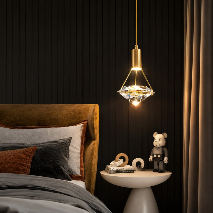 Modern Crystal Pendant Light Adjustable Hanging Metal and Glass LED Fixture for Living Room