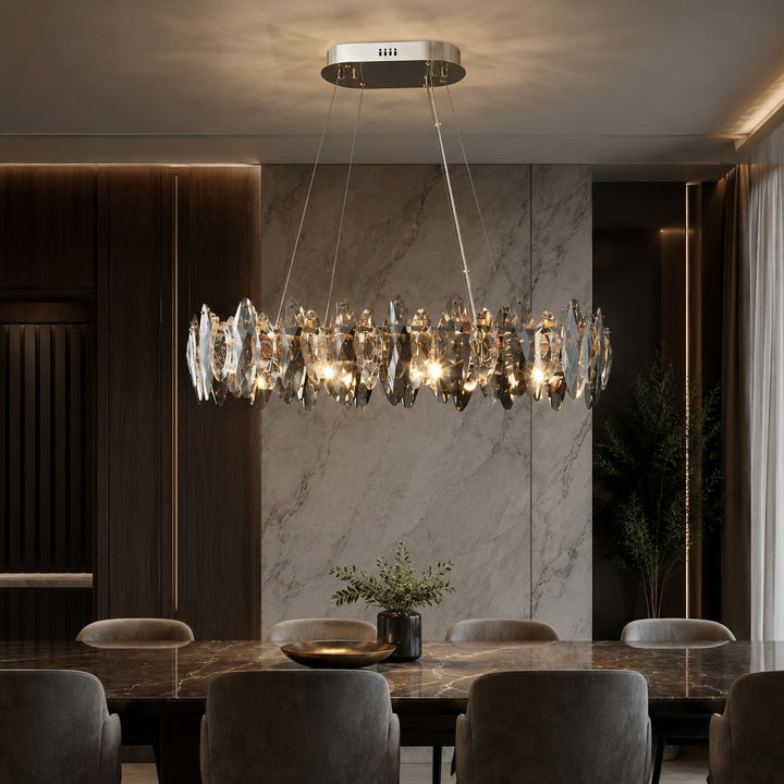 Modern Round Chandelier Light Adjustable Hanging Iron Frame K9 Crystal LED 3000K