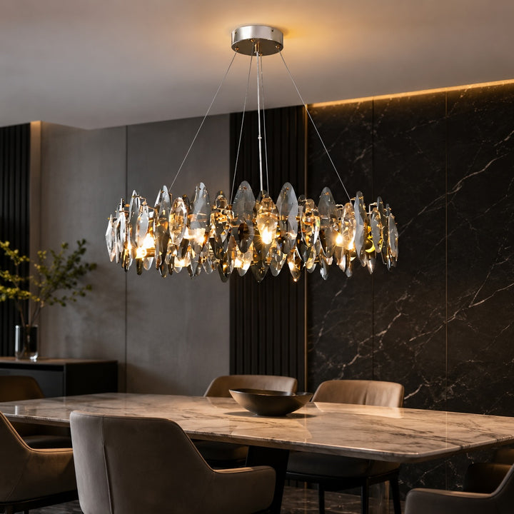 Modern Round Chandelier Light Adjustable Hanging Iron Frame K9 Crystal LED 3000K