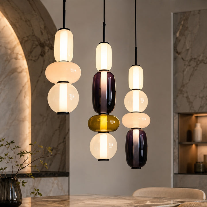 Modern Chandelier Pendant Light Adjustable Ceiling Fixture Hand-Blown Glass LED Design
