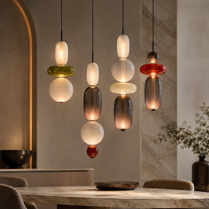 Modern Chandelier Pendant Light Adjustable Ceiling Fixture Hand-Blown Glass LED Design