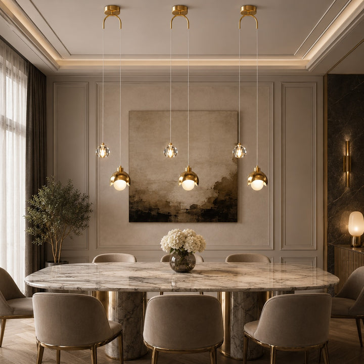 Modern Black Pendant Light Adjustable Hanging Glass with Dimmable LED for Kitchen Dining Room