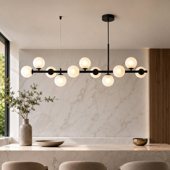 Modern Adjustable Pendant Light Cluster with Mouth-Blown Glass Shades and LED Bulbs for Kitchen Island