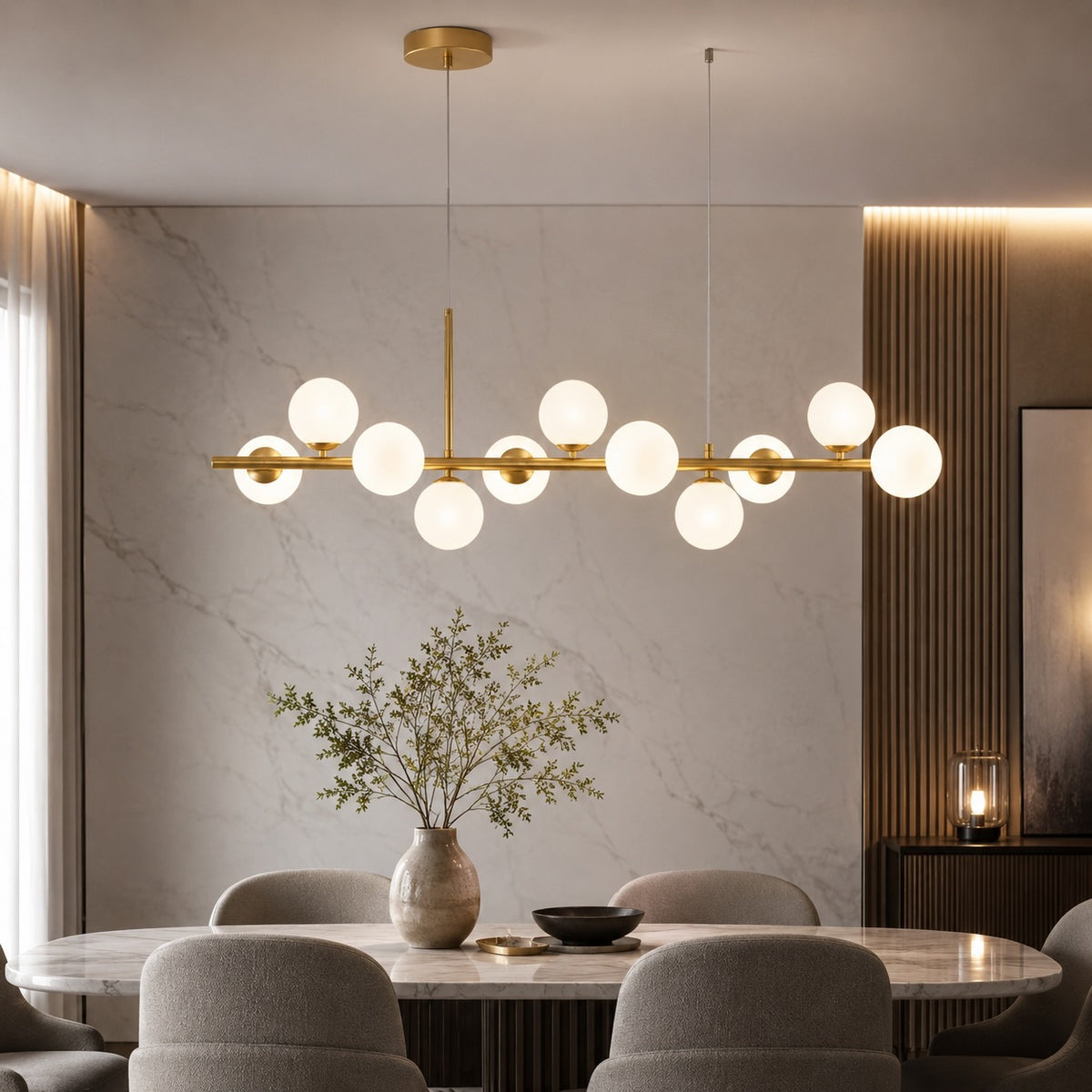 Modern Adjustable Pendant Light Cluster with Mouth-Blown Glass Shades and LED Bulbs for Kitchen Island