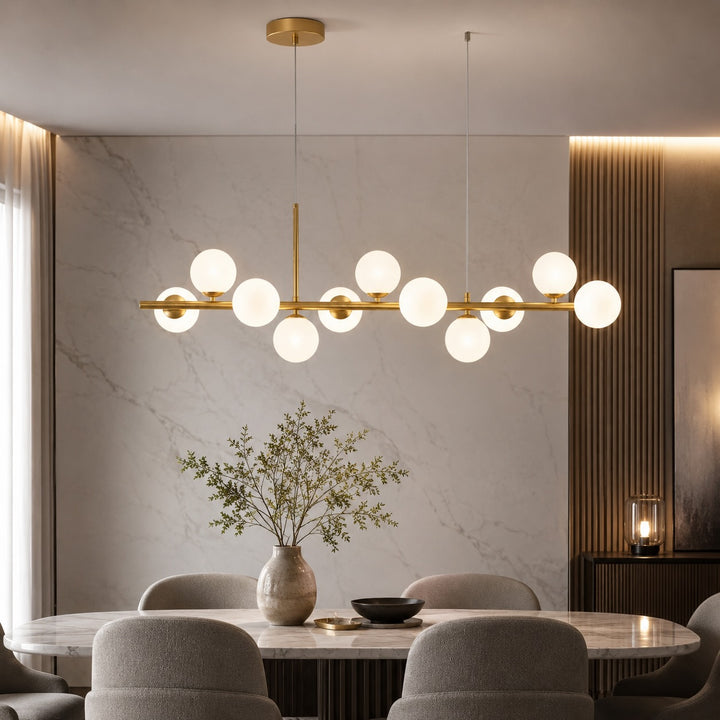 Modern Adjustable Pendant Light Cluster with Mouth-Blown Glass Shades and LED Bulbs for Kitchen Island